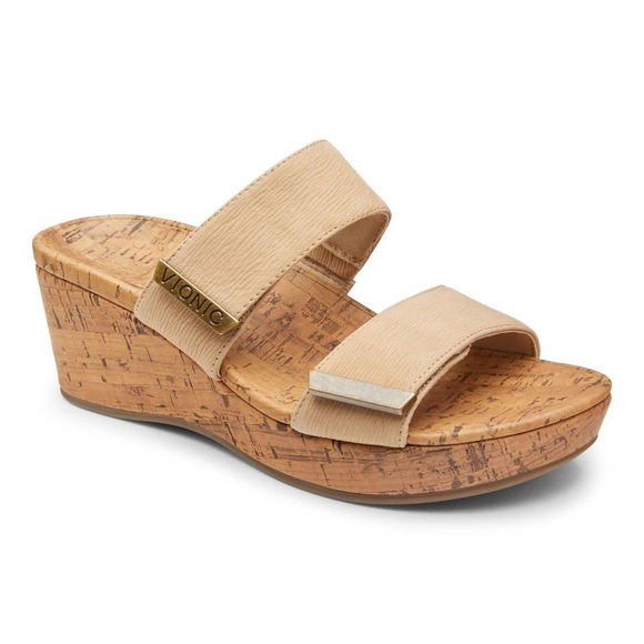 Vionic Shoes - NWOB Vionic Pepper Wedge Sandals Wheat Size 9 Textured Leather Cork Tan Natural